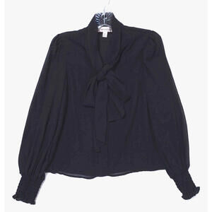 Catherine Malandrino Tie Neck Long‎ Sheer Sleeve Blouse Women's Sz XS Button Up